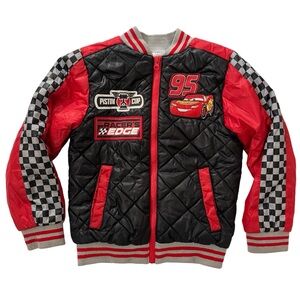 Disney Cars Lightning McQueen Red & Black Puffer Racing Jacket Kids Size 5/6